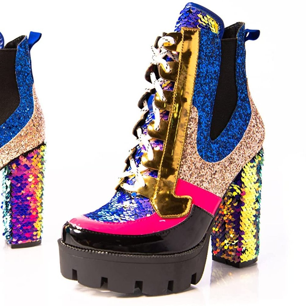Glitter Cape Robbin Sequin Boots Women's 11 NWOT Mermaid Sequins Platforms Eras